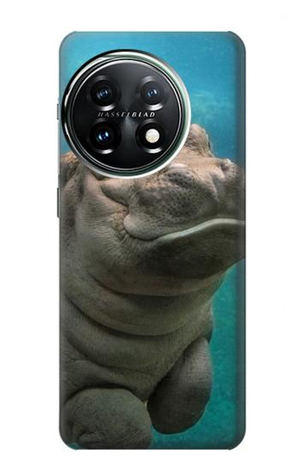 W3871 Cute Baby Hippo Hippopotamus Hülle Schutzhülle Taschen und Leder Flip für OnePlus 11