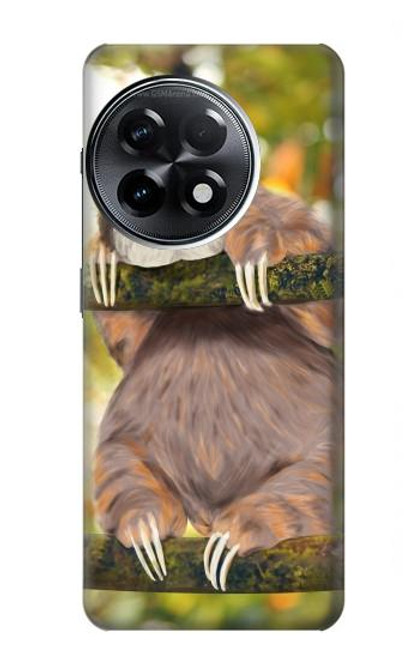 W3138 Cute Baby Sloth Paint Hülle Schutzhülle Taschen und Leder Flip für OnePlus 11R