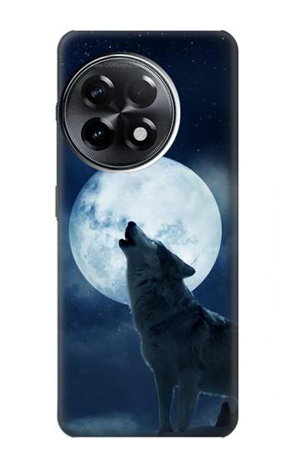 W3693 Grim White Wolf Full Moon Hülle Schutzhülle Taschen und Leder Flip für OnePlus 11R