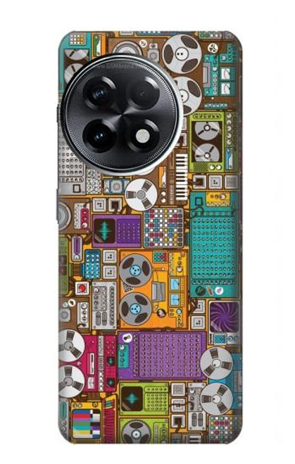W3879 Retro Music Doodle Hülle Schutzhülle Taschen und Leder Flip für OnePlus 11R