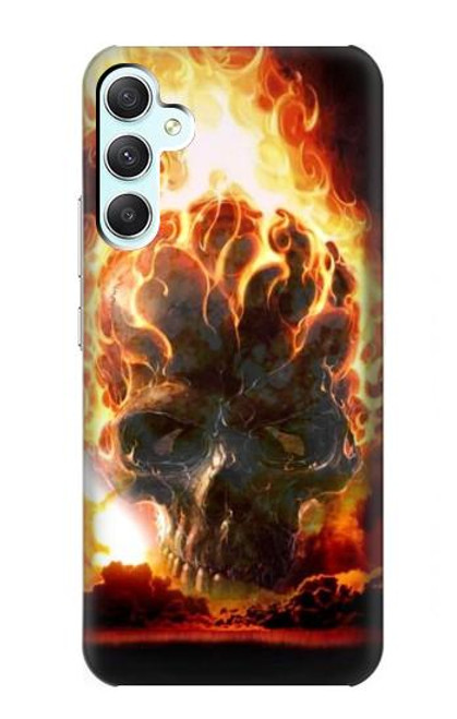 W0863 Hell Fire Skull Hülle Schutzhülle Taschen und Leder Flip für Samsung Galaxy A34 5G