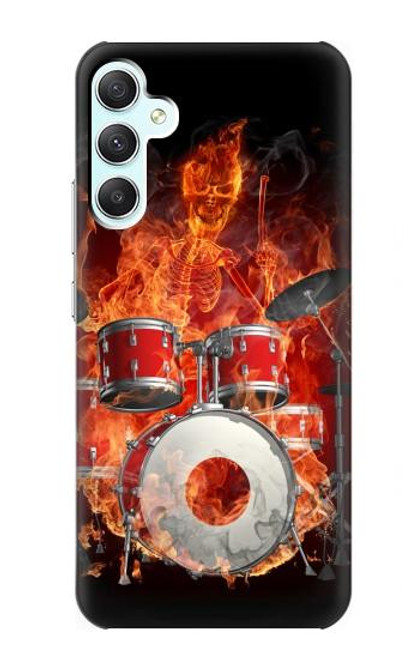 W1431 Skull Drum Fire Rock Hülle Schutzhülle Taschen und Leder Flip für Samsung Galaxy A34 5G
