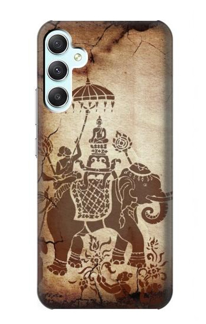 W2102 Thai Art Buddha on Elephant Hülle Schutzhülle Taschen und Leder Flip für Samsung Galaxy A34 5G