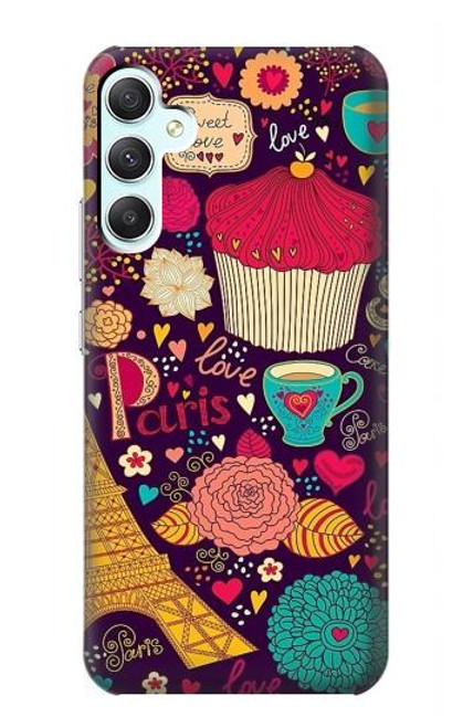 W2353 Paris Cartoon Vintage Pattern Hülle Schutzhülle Taschen und Leder Flip für Samsung Galaxy A34 5G