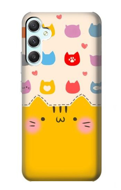 W2442 Cute Cat Cartoon Funny Hülle Schutzhülle Taschen und Leder Flip für Samsung Galaxy A34 5G