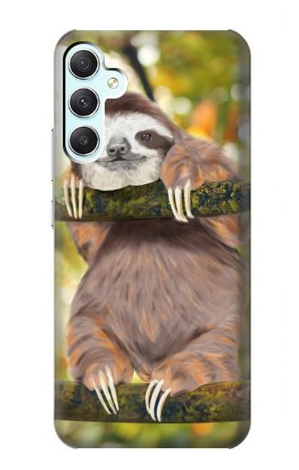 W3138 Cute Baby Sloth Paint Hülle Schutzhülle Taschen und Leder Flip für Samsung Galaxy A34 5G