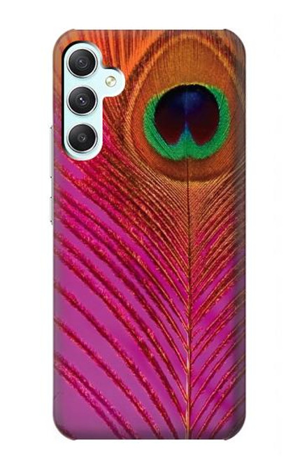 W3201 Pink Peacock Feather Hülle Schutzhülle Taschen und Leder Flip für Samsung Galaxy A34 5G