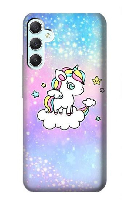 W3256 Cute Unicorn Cartoon Hülle Schutzhülle Taschen und Leder Flip für Samsung Galaxy A34 5G