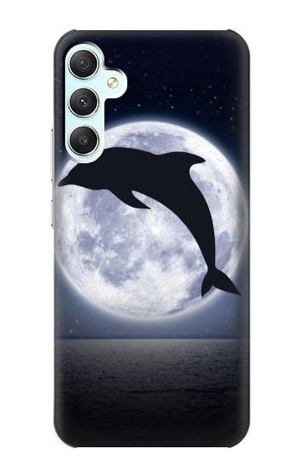 W3510 Dolphin Moon Night Hülle Schutzhülle Taschen und Leder Flip für Samsung Galaxy A34 5G