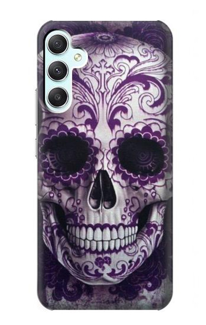 W3582 Purple Sugar Skull Hülle Schutzhülle Taschen und Leder Flip für Samsung Galaxy A34 5G