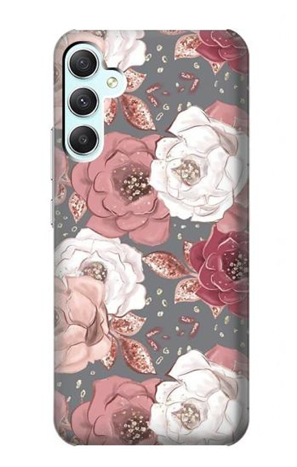 W3716 Rose Floral Pattern Hülle Schutzhülle Taschen und Leder Flip für Samsung Galaxy A34 5G