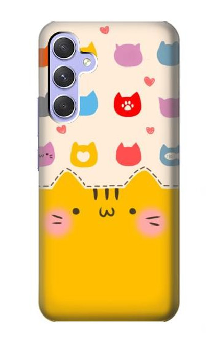 W2442 Cute Cat Cartoon Funny Hülle Schutzhülle Taschen und Leder Flip für Samsung Galaxy A54 5G