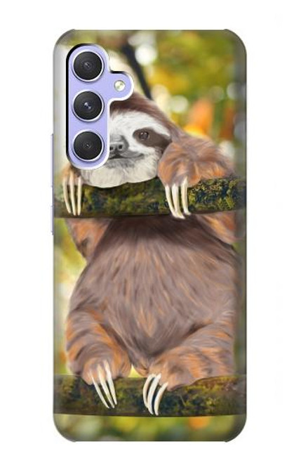 W3138 Cute Baby Sloth Paint Hülle Schutzhülle Taschen und Leder Flip für Samsung Galaxy A54 5G