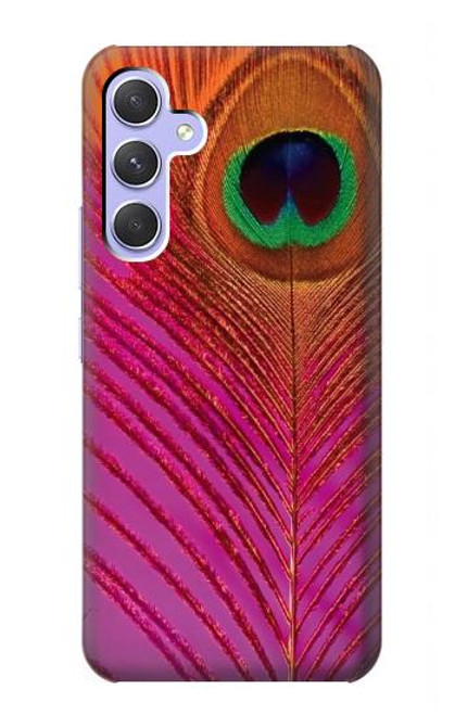 W3201 Pink Peacock Feather Hülle Schutzhülle Taschen und Leder Flip für Samsung Galaxy A54 5G