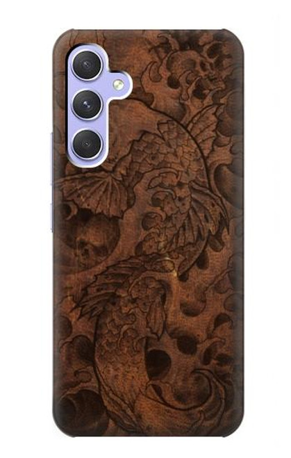 W3405 Fish Tattoo Leather Graphic Print Hülle Schutzhülle Taschen und Leder Flip für Samsung Galaxy A54 5G