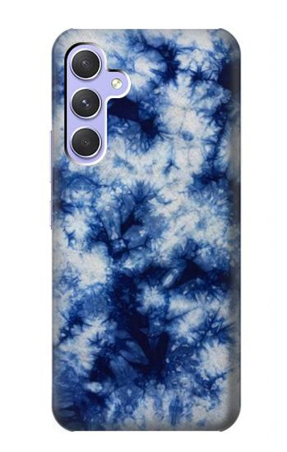 W3439 Fabric Indigo Tie Dye Hülle Schutzhülle Taschen und Leder Flip für Samsung Galaxy A54 5G