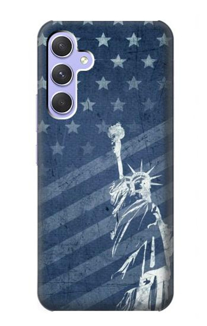 W3450 US Flag Liberty Statue Hülle Schutzhülle Taschen und Leder Flip für Samsung Galaxy A54 5G