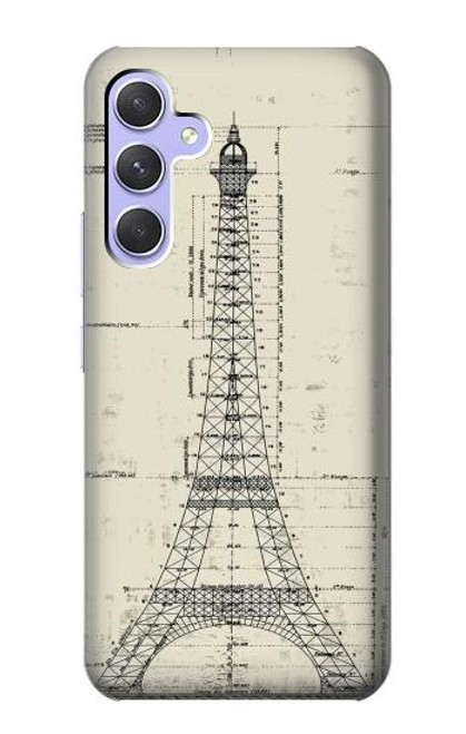 W3474 Eiffel Architectural Drawing Hülle Schutzhülle Taschen und Leder Flip für Samsung Galaxy A54 5G