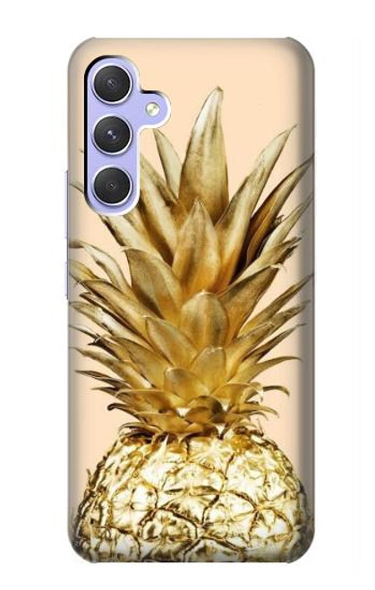 W3490 Gold Pineapple Hülle Schutzhülle Taschen und Leder Flip für Samsung Galaxy A54 5G