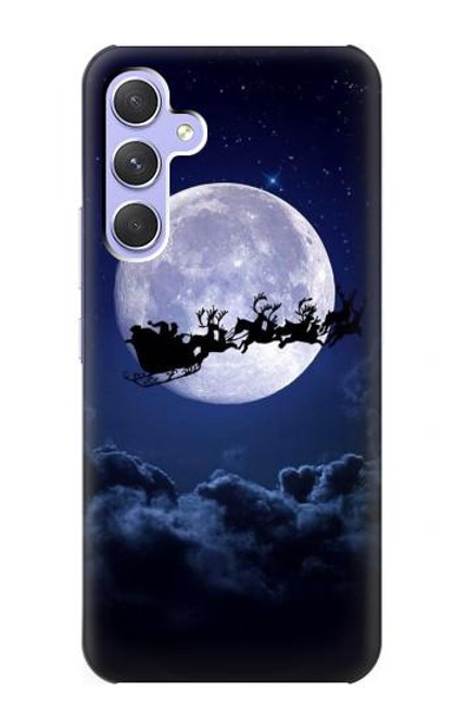 W3508 Xmas Santa Moon Hülle Schutzhülle Taschen und Leder Flip für Samsung Galaxy A54 5G