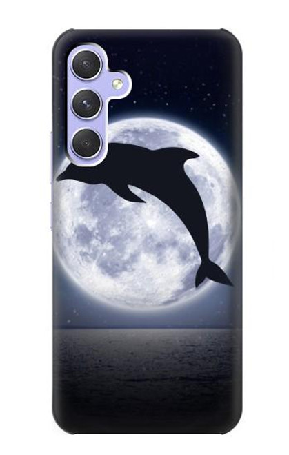 W3510 Dolphin Moon Night Hülle Schutzhülle Taschen und Leder Flip für Samsung Galaxy A54 5G