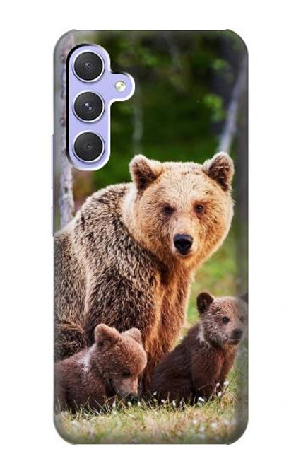 W3558 Bear Family Hülle Schutzhülle Taschen und Leder Flip für Samsung Galaxy A54 5G