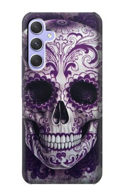 W3582 Purple Sugar Skull Hülle Schutzhülle Taschen und Leder Flip für Samsung Galaxy A54 5G