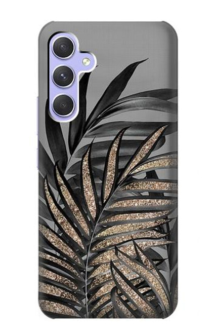 W3692 Gray Black Palm Leaves Hülle Schutzhülle Taschen und Leder Flip für Samsung Galaxy A54 5G