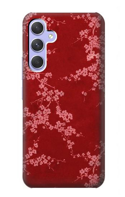 W3817 Red Floral Cherry blossom Pattern Hülle Schutzhülle Taschen und Leder Flip für Samsung Galaxy A54 5G
