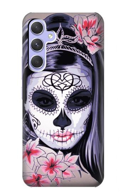 W3821 Sugar Skull Steam Punk Girl Gothic Hülle Schutzhülle Taschen und Leder Flip für Samsung Galaxy A54 5G