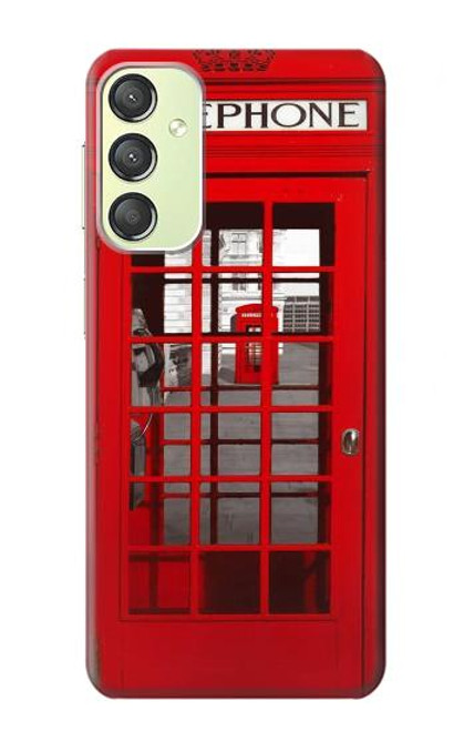 W0058 British Red Telephone Box Hülle Schutzhülle Taschen und Leder Flip für Samsung Galaxy A24 4G