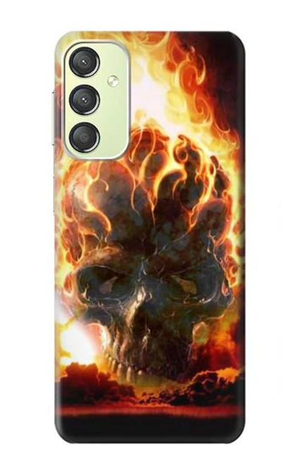 W0863 Hell Fire Skull Hülle Schutzhülle Taschen und Leder Flip für Samsung Galaxy A24 4G