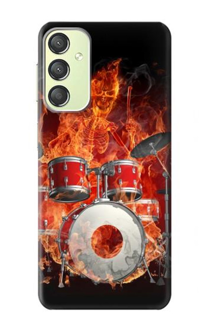 W1431 Skull Drum Fire Rock Hülle Schutzhülle Taschen und Leder Flip für Samsung Galaxy A24 4G