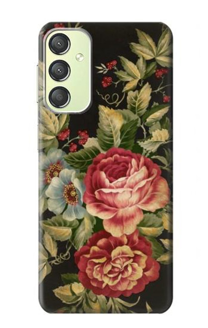 W3013 Vintage Antique Roses Hülle Schutzhülle Taschen und Leder Flip für Samsung Galaxy A24 4G