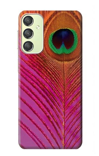 W3201 Pink Peacock Feather Hülle Schutzhülle Taschen und Leder Flip für Samsung Galaxy A24 4G