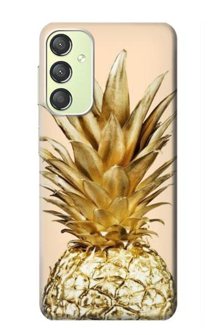 W3490 Gold Pineapple Hülle Schutzhülle Taschen und Leder Flip für Samsung Galaxy A24 4G