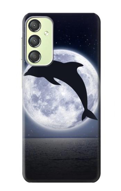 W3510 Dolphin Moon Night Hülle Schutzhülle Taschen und Leder Flip für Samsung Galaxy A24 4G