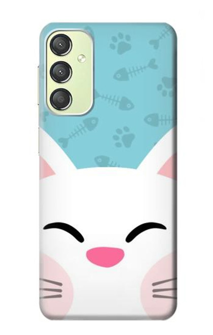 W3542 Cute Cat Cartoon Hülle Schutzhülle Taschen und Leder Flip für Samsung Galaxy A24 4G