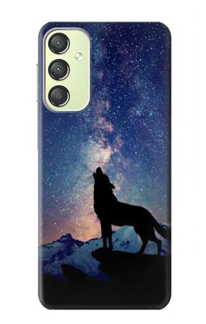 W3555 Wolf Howling Million Star Hülle Schutzhülle Taschen und Leder Flip für Samsung Galaxy A24 4G
