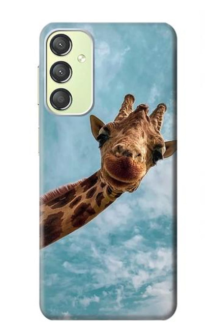 W3680 Cute Smile Giraffe Hülle Schutzhülle Taschen und Leder Flip für Samsung Galaxy A24 4G