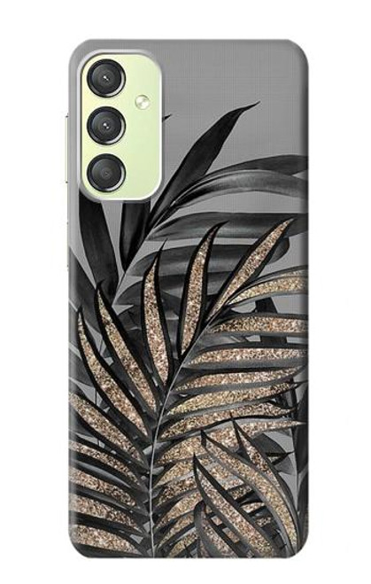 W3692 Gray Black Palm Leaves Hülle Schutzhülle Taschen und Leder Flip für Samsung Galaxy A24 4G