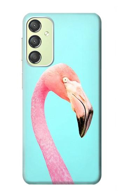 W3708 Pink Flamingo Hülle Schutzhülle Taschen und Leder Flip für Samsung Galaxy A24 4G