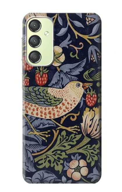 W3791 William Morris Strawberry Thief Fabric Hülle Schutzhülle Taschen und Leder Flip für Samsung Galaxy A24 4G