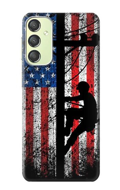 W3803 Electrician Lineman American Flag Hülle Schutzhülle Taschen und Leder Flip für Samsung Galaxy A24 4G