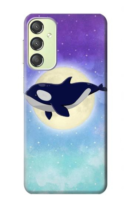 W3807 Killer Whale Orca Moon Pastel Fantasy Hülle Schutzhülle Taschen und Leder Flip für Samsung Galaxy A24 4G