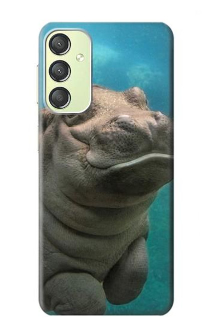 W3871 Cute Baby Hippo Hippopotamus Hülle Schutzhülle Taschen und Leder Flip für Samsung Galaxy A24 4G