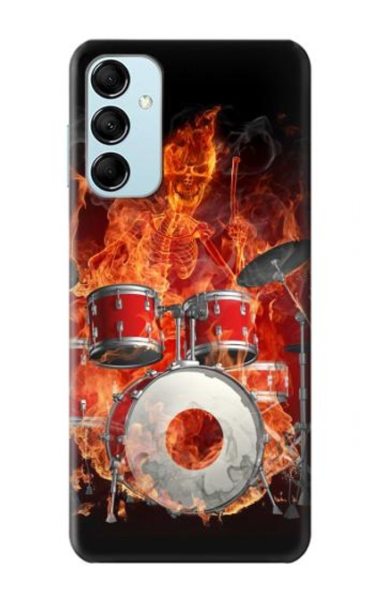 W1431 Skull Drum Fire Rock Hülle Schutzhülle Taschen und Leder Flip für Samsung Galaxy M14