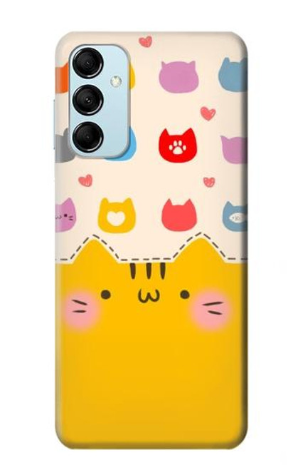 W2442 Cute Cat Cartoon Funny Hülle Schutzhülle Taschen und Leder Flip für Samsung Galaxy M14
