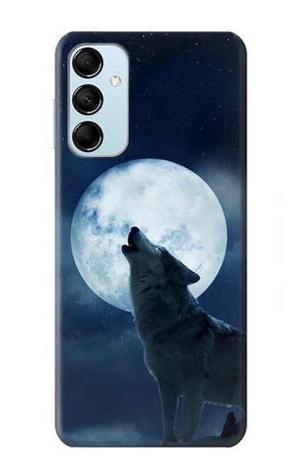 W3693 Grim White Wolf Full Moon Hülle Schutzhülle Taschen und Leder Flip für Samsung Galaxy M14