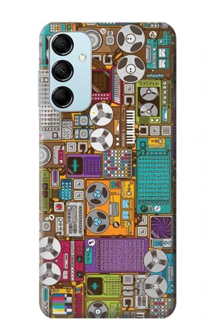 W3879 Retro Music Doodle Hülle Schutzhülle Taschen und Leder Flip für Samsung Galaxy M14